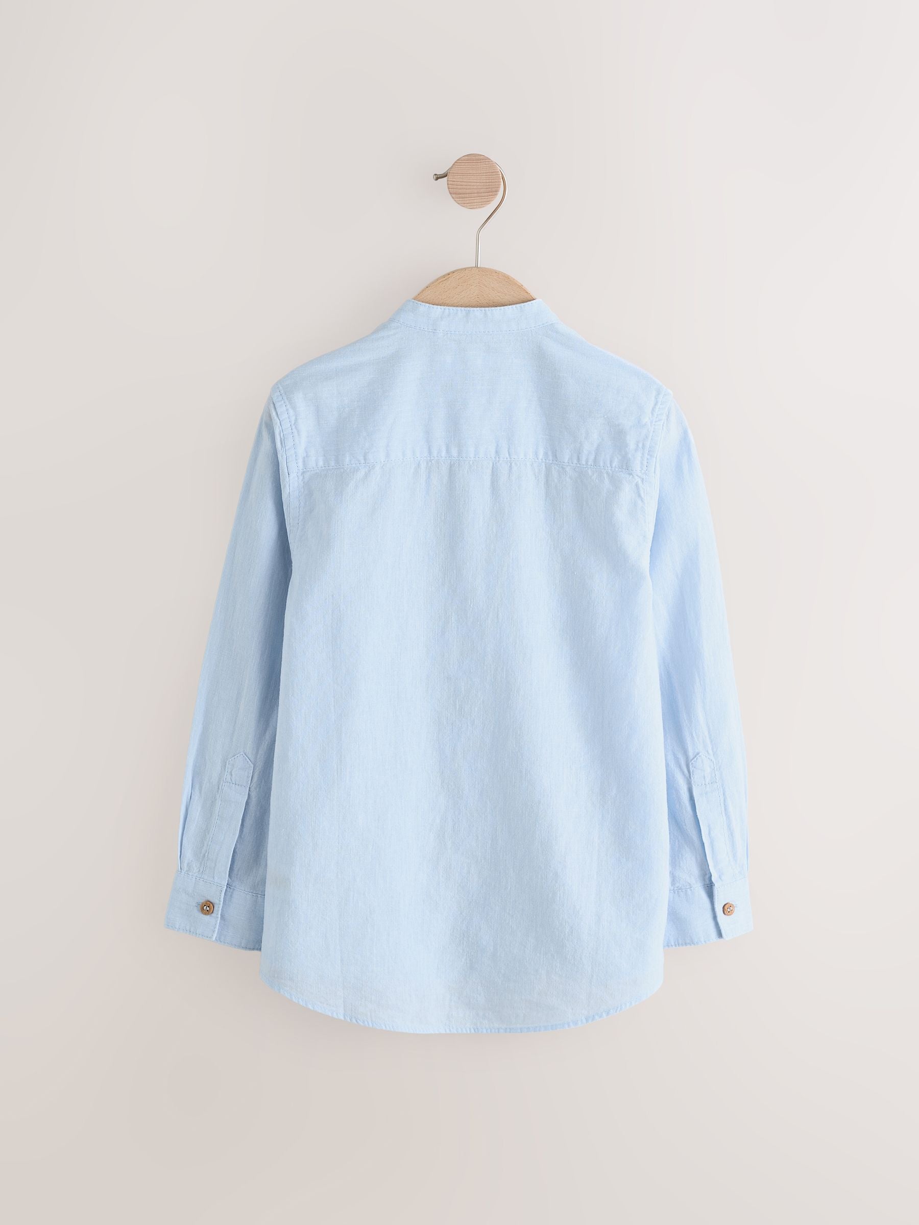 Dsiney Kidz - Pale Blue Grandad Collar Linen Mix Long Sleeve Shirt (3-16yrs) image 1