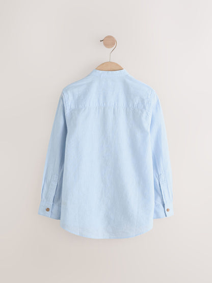 Dsiney Kidz - Pale Blue Grandad Collar Linen Mix Long Sleeve Shirt (3-16yrs) image 1