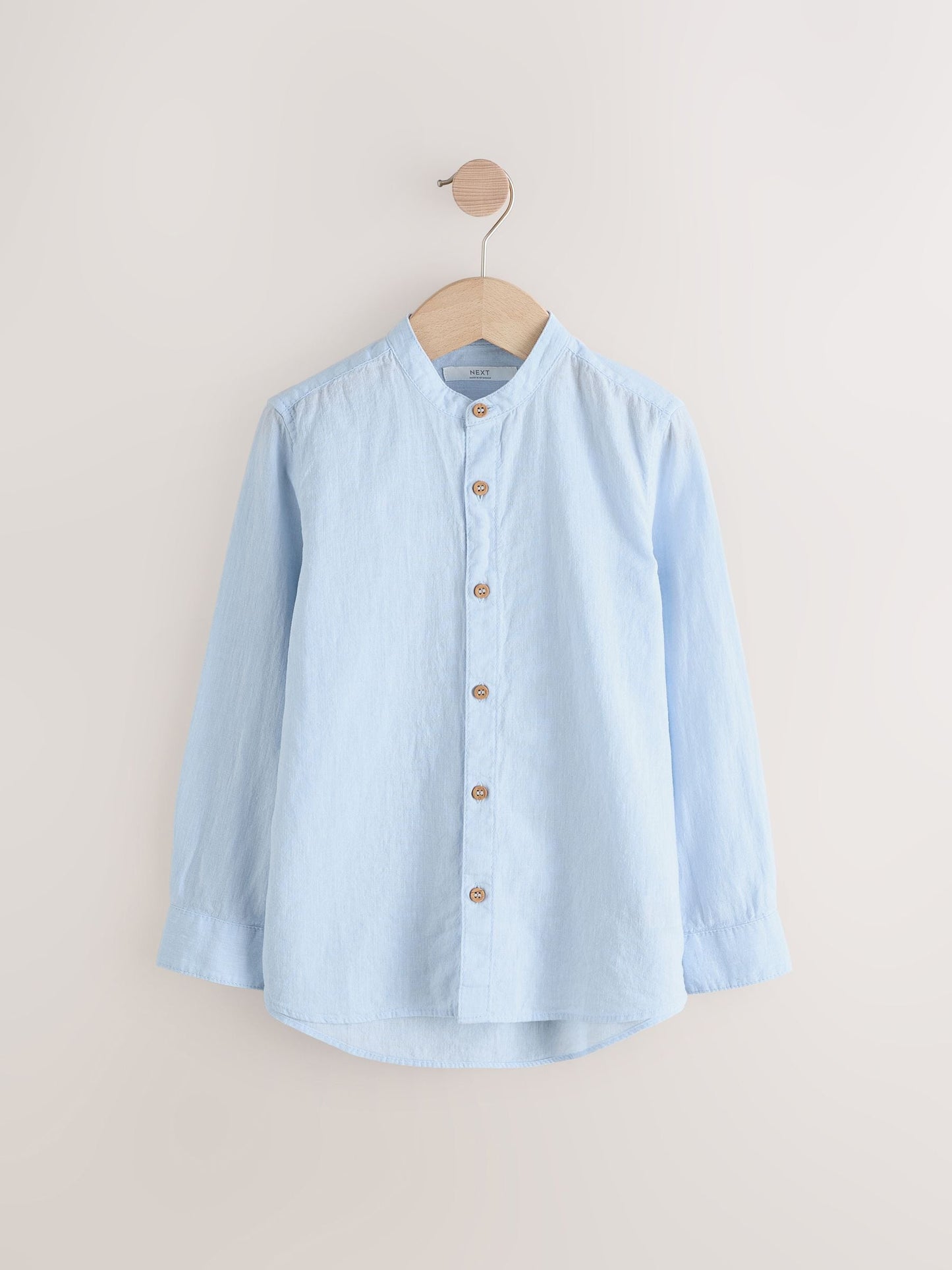 Dsiney Kidz - Pale Blue Grandad Collar Linen Mix Long Sleeve Shirt (3-16yrs) image 2