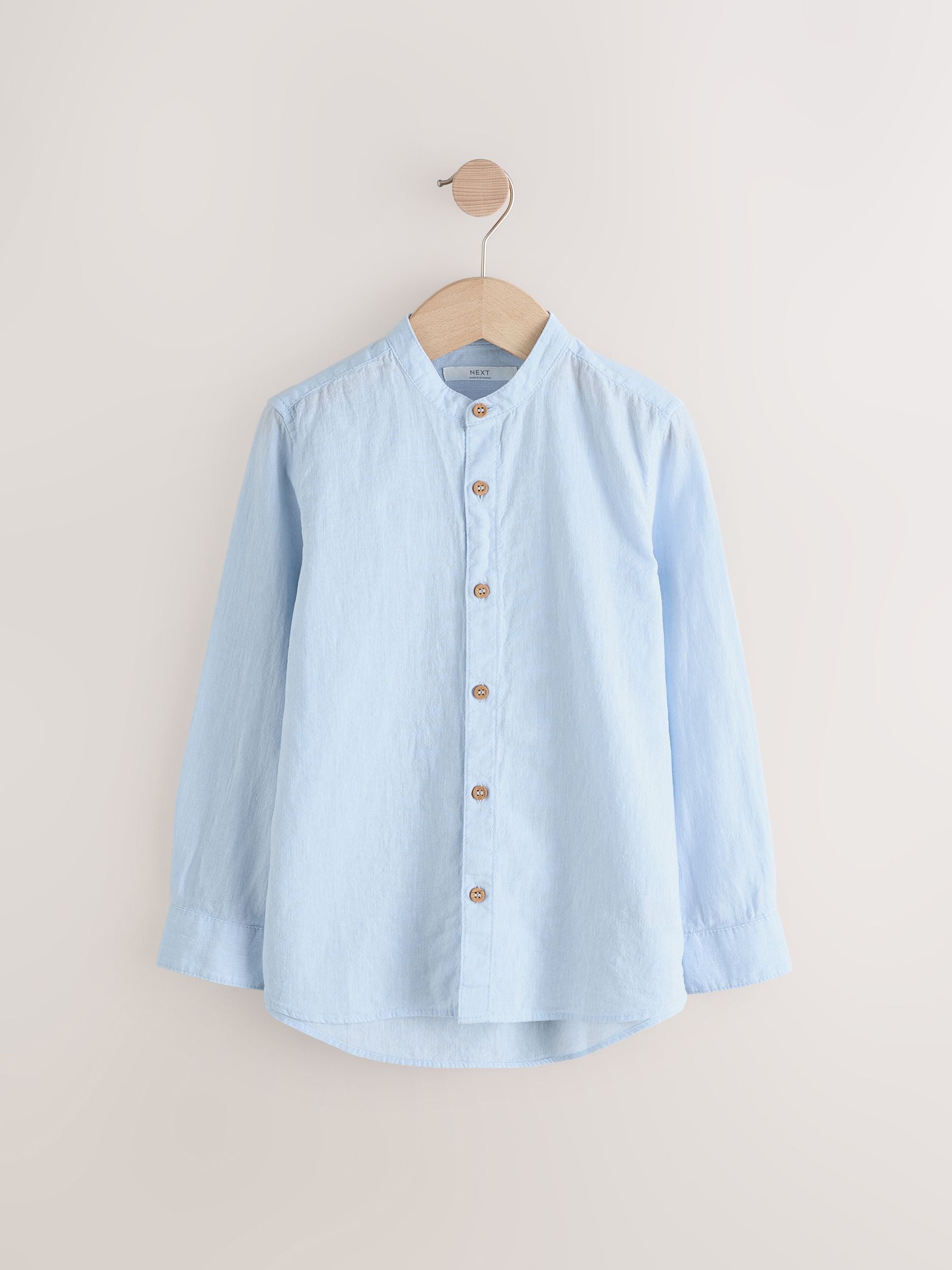Dsiney Kidz - Pale Blue Grandad Collar Linen Mix Long Sleeve Shirt (3-16yrs) image 2