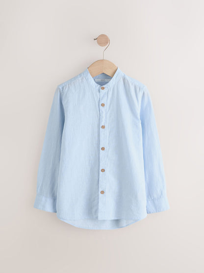 Dsiney Kidz - Pale Blue Grandad Collar Linen Mix Long Sleeve Shirt (3-16yrs) image 2