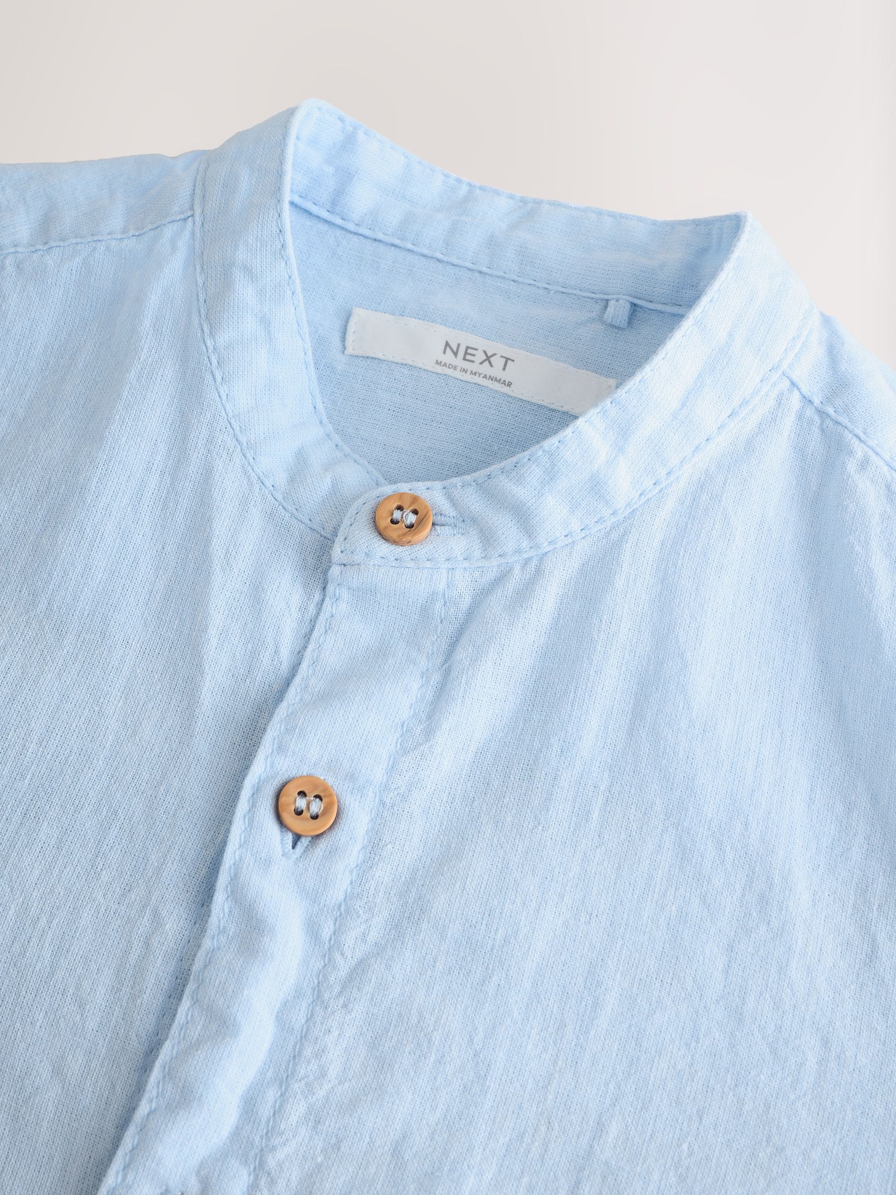 Dsiney Kidz - Pale Blue Grandad Collar Linen Mix Long Sleeve Shirt (3-16yrs) image 4