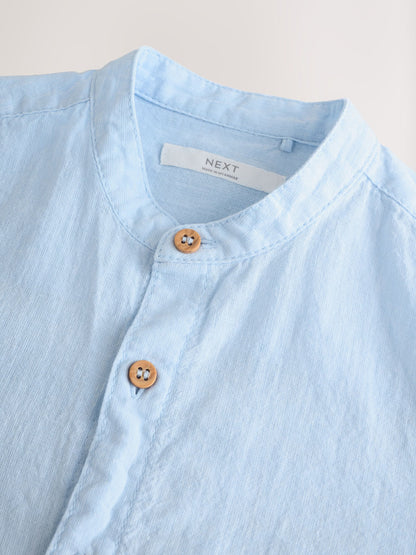 Dsiney Kidz - Pale Blue Grandad Collar Linen Mix Long Sleeve Shirt (3-16yrs) image 4