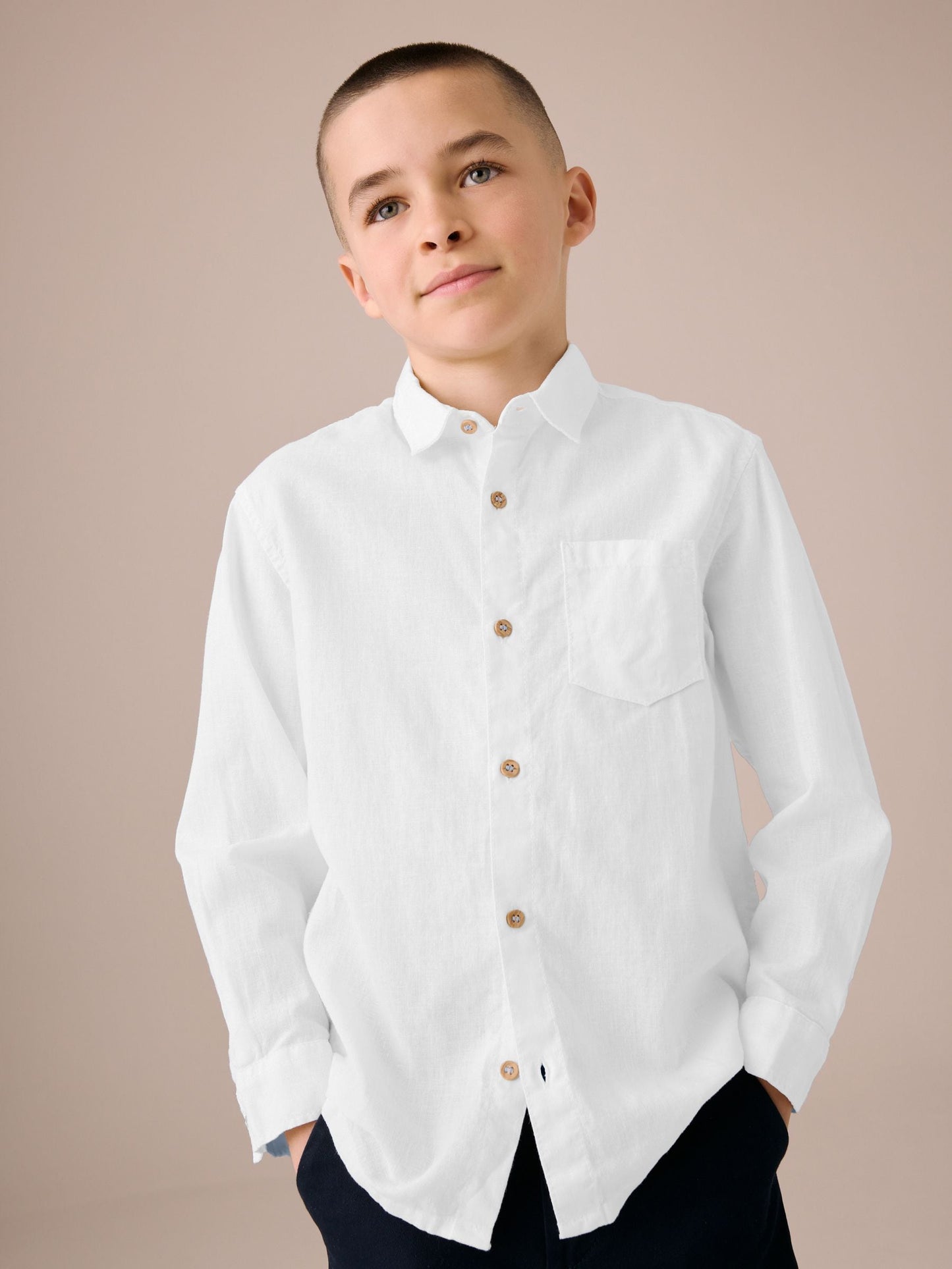 Dsiney Kidz - White Long Sleeve Linen Shirt (3-16yrs) image 1