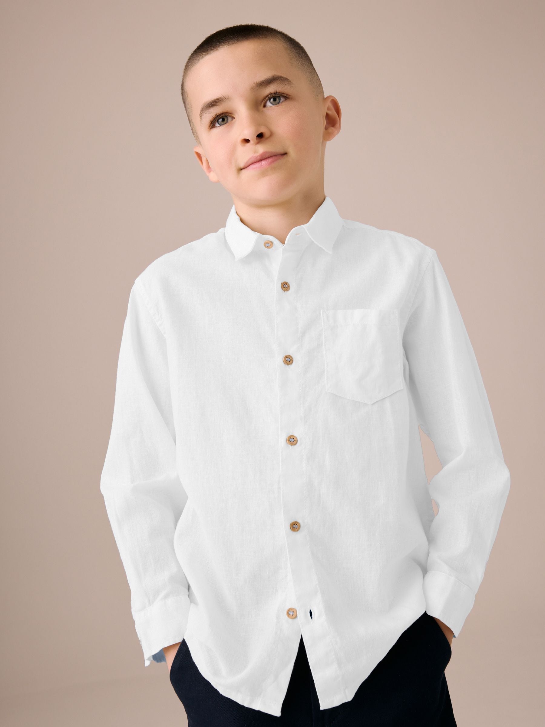 Dsiney Kidz - White Long Sleeve Linen Shirt (3-16yrs) image 1