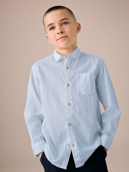 Dsiney Kidz - Blue Long Sleeve Linen Shirt (3-16yrs) image 1