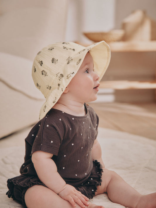 Neutral Floral Baby 100% Cotton Woven Bucket Hat (0mths-2yrs) image 1