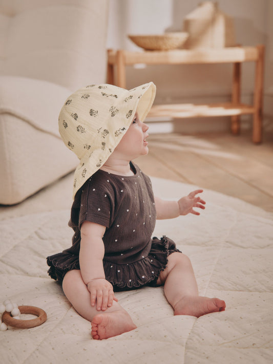 Neutral Floral Baby 100% Cotton Woven Bucket Hat (0mths-2yrs) image 3