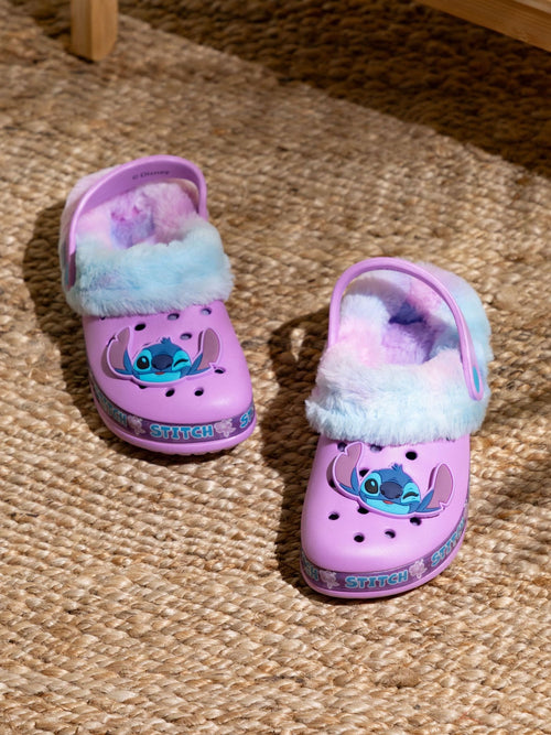 Vanilla Underground Purple Disney Stitch Girls Faux Fur Lined Clogs image 1