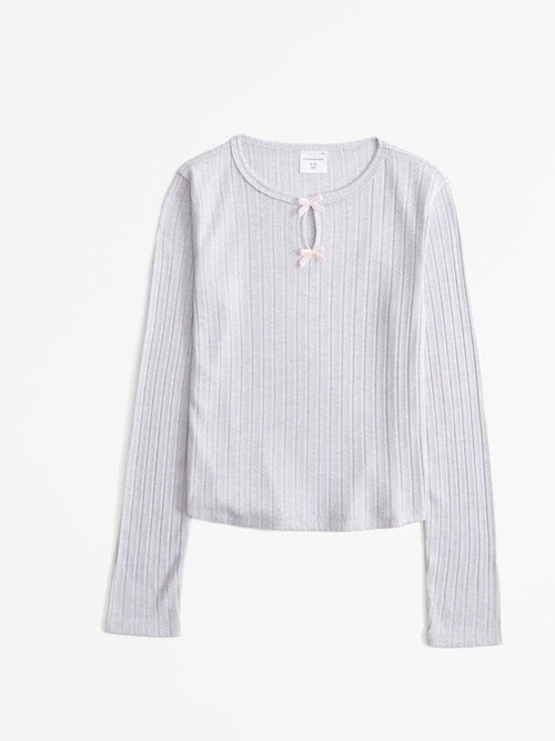 Dsiney Kidz - Abercrombie & Fitch Cream Long Sleeve Pointelle Bow Detail Top image 1