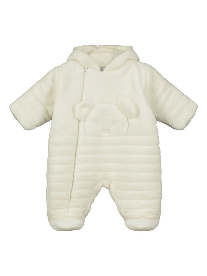 Emile Et Rose Natural Deep Pile Fleece Pramsuit With 3d Teddy image 2