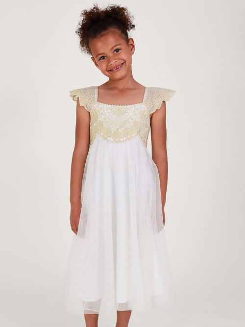 Monsoon Gold Estella Embroidered Tulle Dress image 1