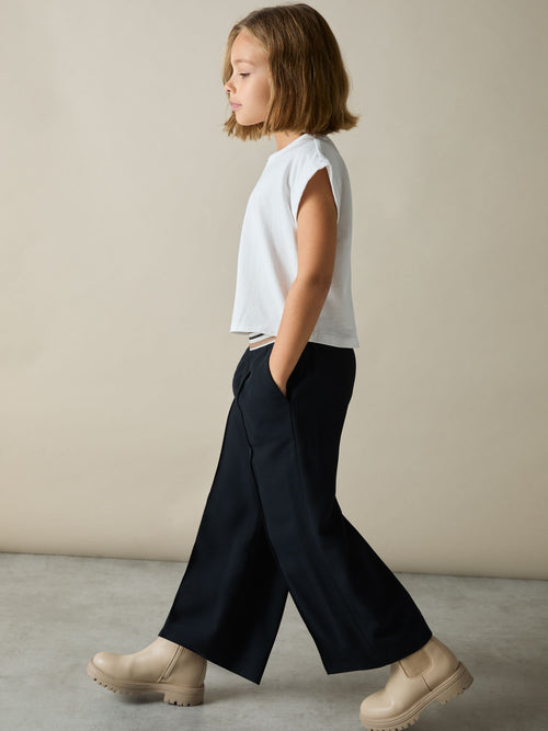 Reiss Navy Abs 4-9 yrs Stripe-Waistband Wide-Leg Trousers image 1