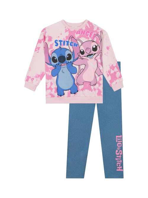 Character Pink 100% Cotton Disney Lilo and Stitch Sweatshirt And Leggings Set with Stitch And Angel image 1