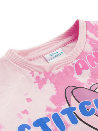 Character Pink 100% Cotton Disney Lilo and Stitch Sweatshirt And Leggings Set with Stitch And Angel image 4
