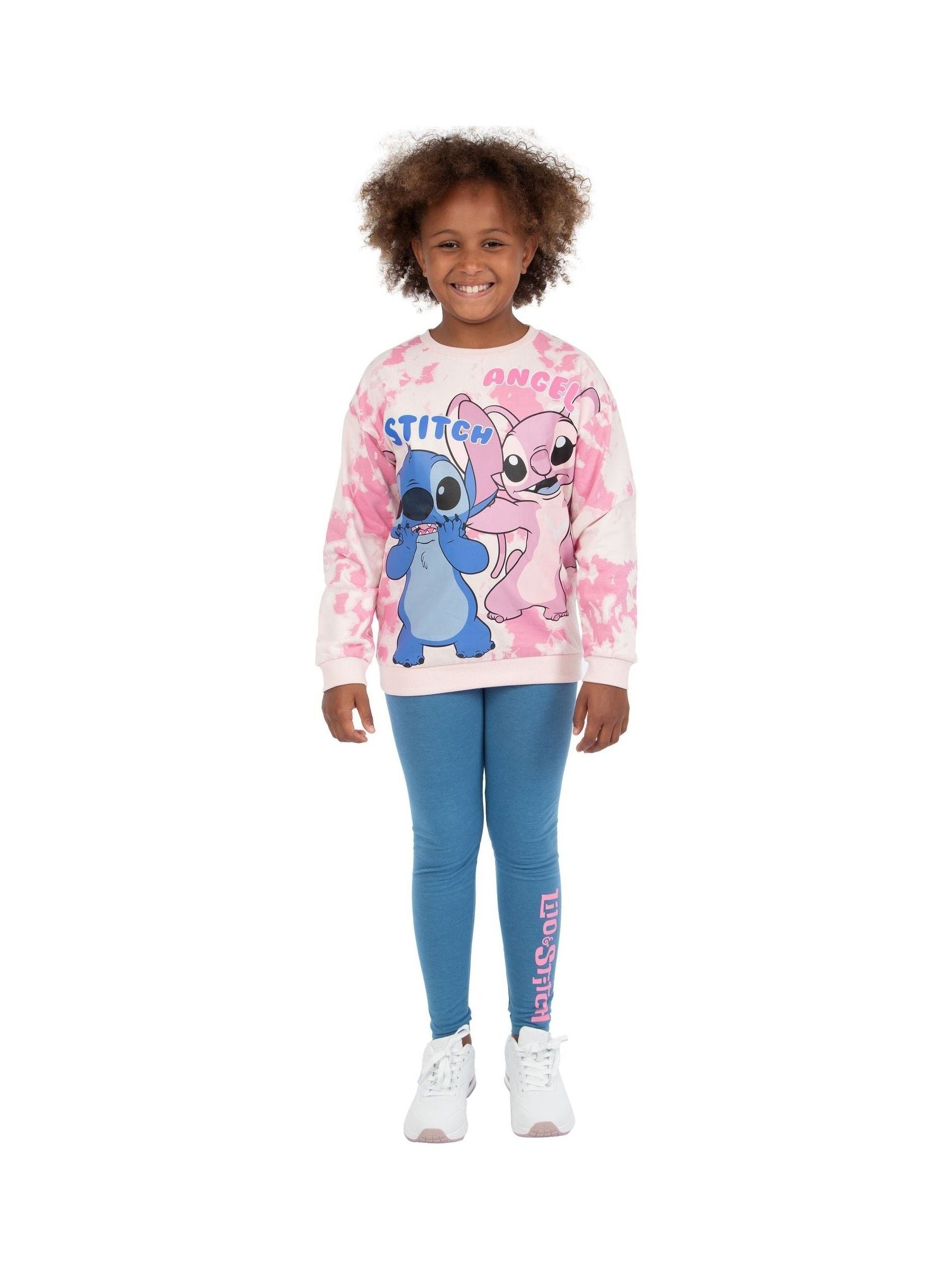 Character Pink 100% Cotton Disney Lilo and Stitch Sweatshirt And Leggings Set with Stitch And Angel image 6