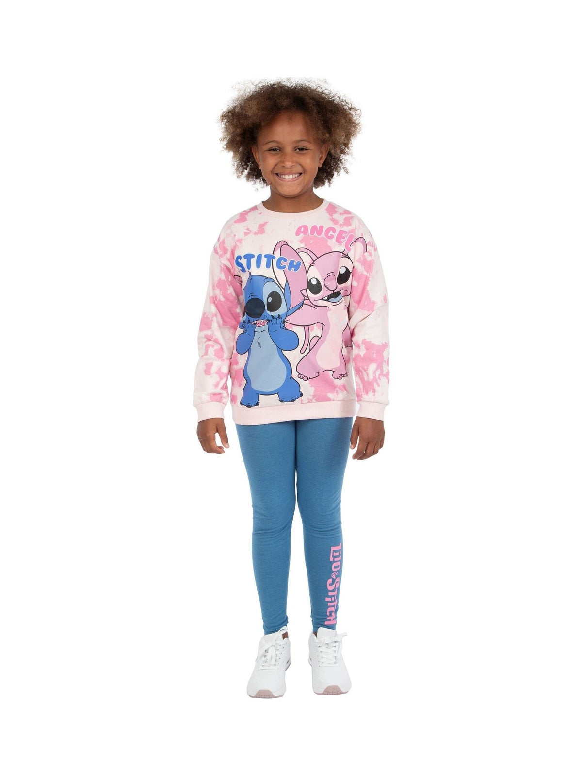 Character Pink 100% Cotton Disney Lilo and Stitch Sweatshirt And Leggings Set with Stitch And Angel image 6