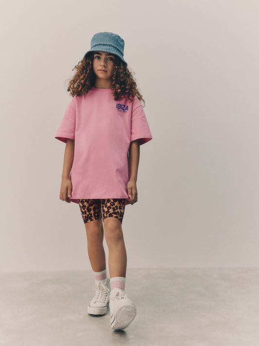 Multi Animal And Pink Slogan 100% Cotton T-Shirt And Cycling Shorts Set (3-16yrs) image 1