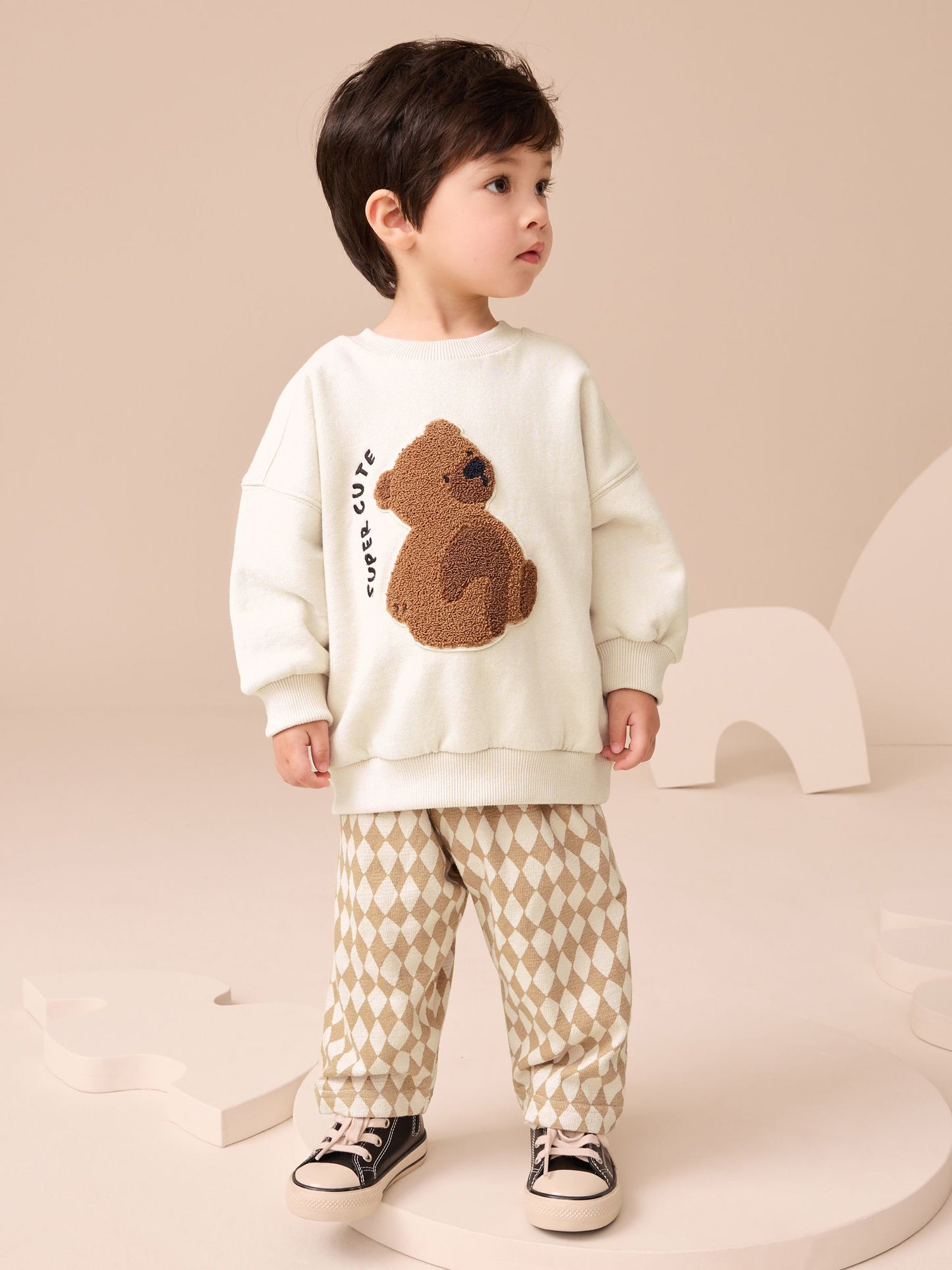 Dsiney Kidz - Tan Brown/White Bear Single Sweatshirt And Stripe Joggers Set (3mths-7yrs) image 1