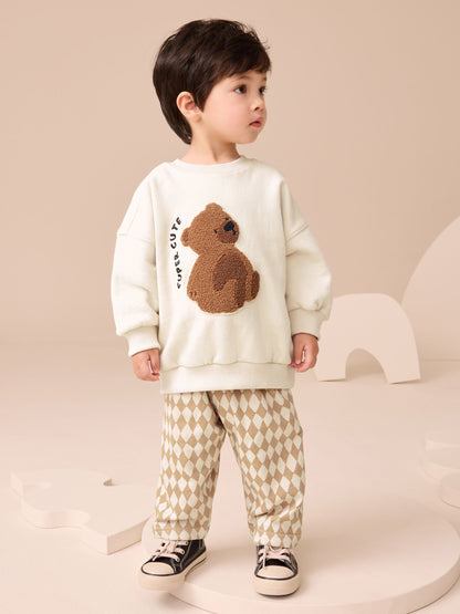 Dsiney Kidz - Tan Brown/White Bear Single Sweatshirt And Stripe Joggers Set (3mths-7yrs) image 1