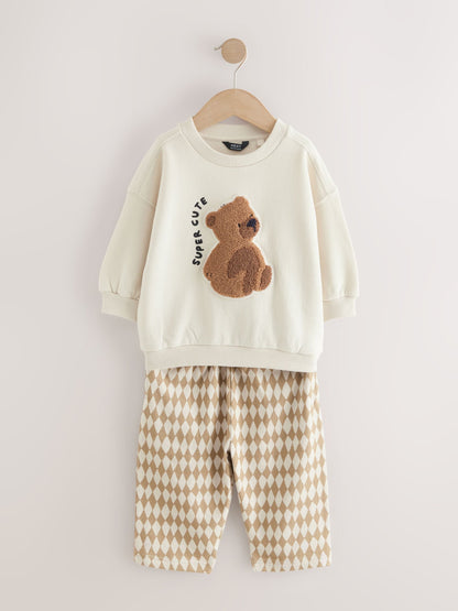 Dsiney Kidz - Tan Brown/White Bear Single Sweatshirt And Stripe Joggers Set (3mths-7yrs) image 4