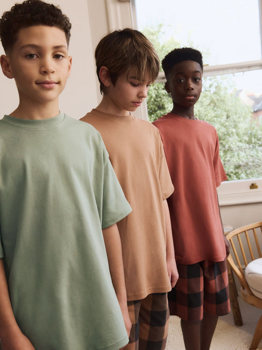 Green/Orange Woven Check Short Pyjamas 3 Pack (3-16yrs) image 1