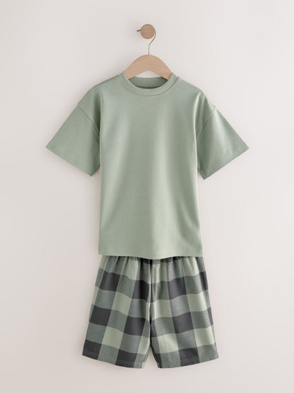 Green/Orange Woven Check Short Pyjamas 3 Pack (3-16yrs) image 8