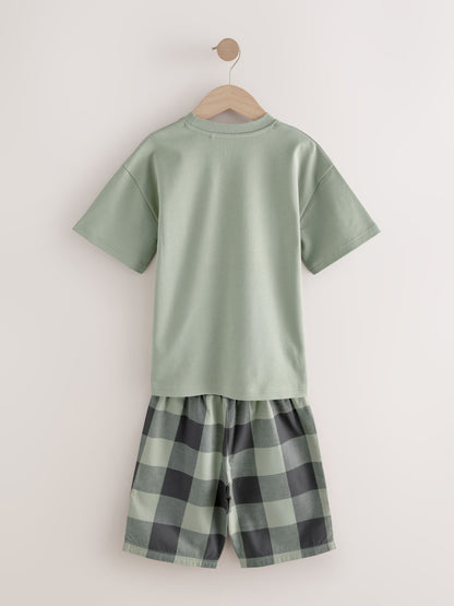Green/Orange Woven Check Short Pyjamas 3 Pack (3-16yrs) image 11