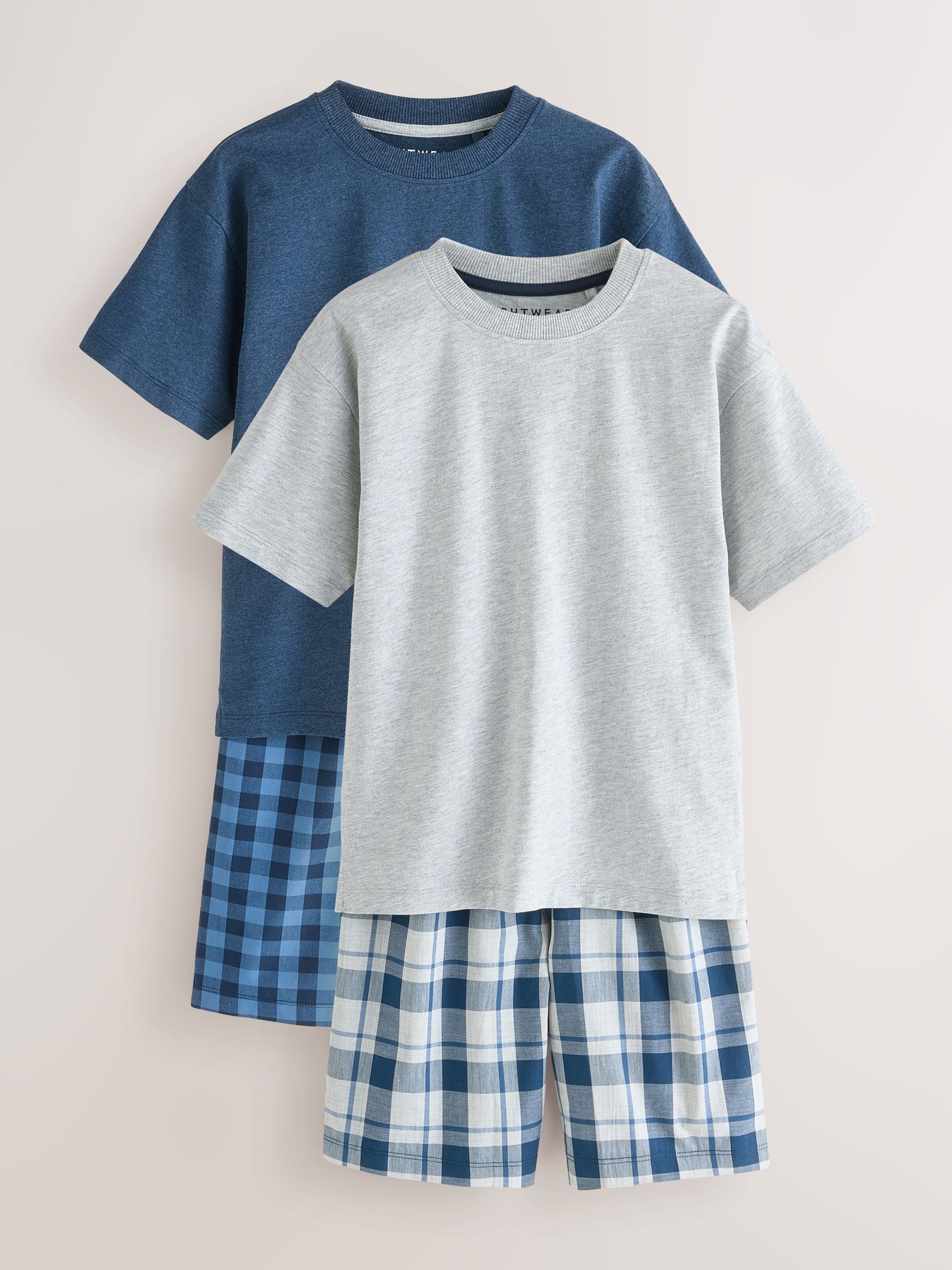 Navy Blue/ Grey 2 Pack Woven Check Oversized Pyjamas (3-16yrs) image 6