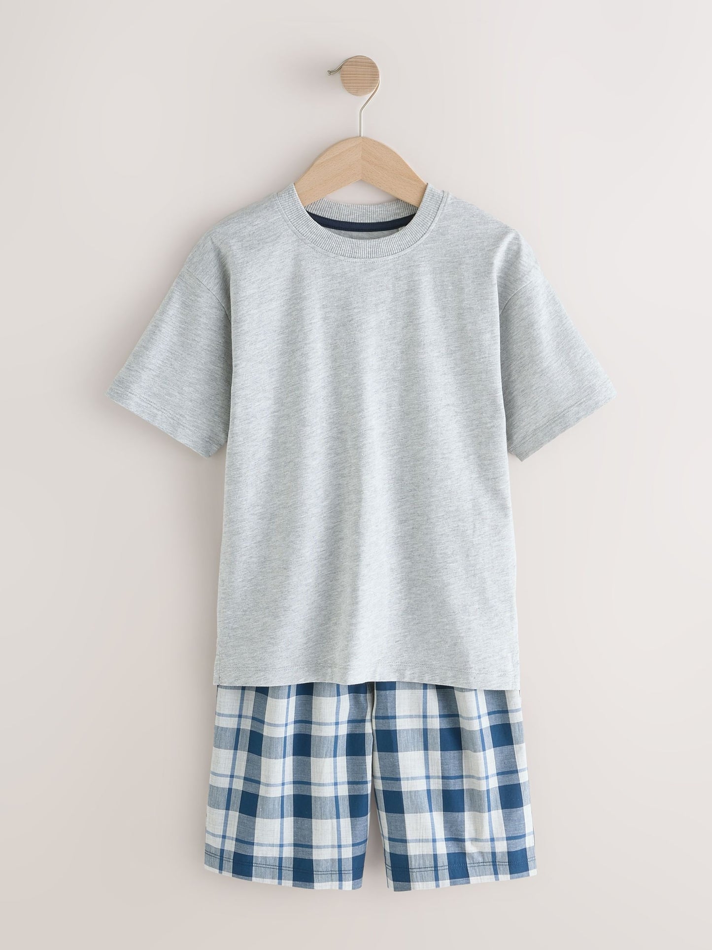 Navy Blue/ Grey 2 Pack Woven Check Oversized Pyjamas (3-16yrs) image 7
