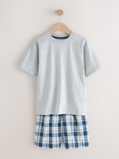 Navy Blue/ Grey 2 Pack Woven Check Oversized Pyjamas (3-16yrs) image 7