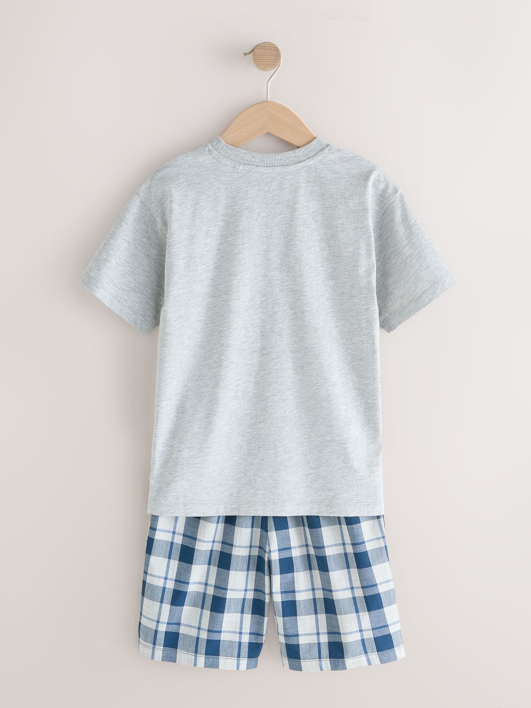 Navy Blue/ Grey 2 Pack Woven Check Oversized Pyjamas (3-16yrs) image 8