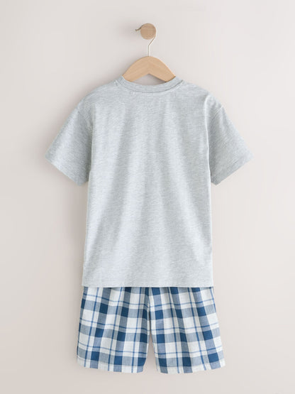 Navy Blue/ Grey 2 Pack Woven Check Oversized Pyjamas (3-16yrs) image 8