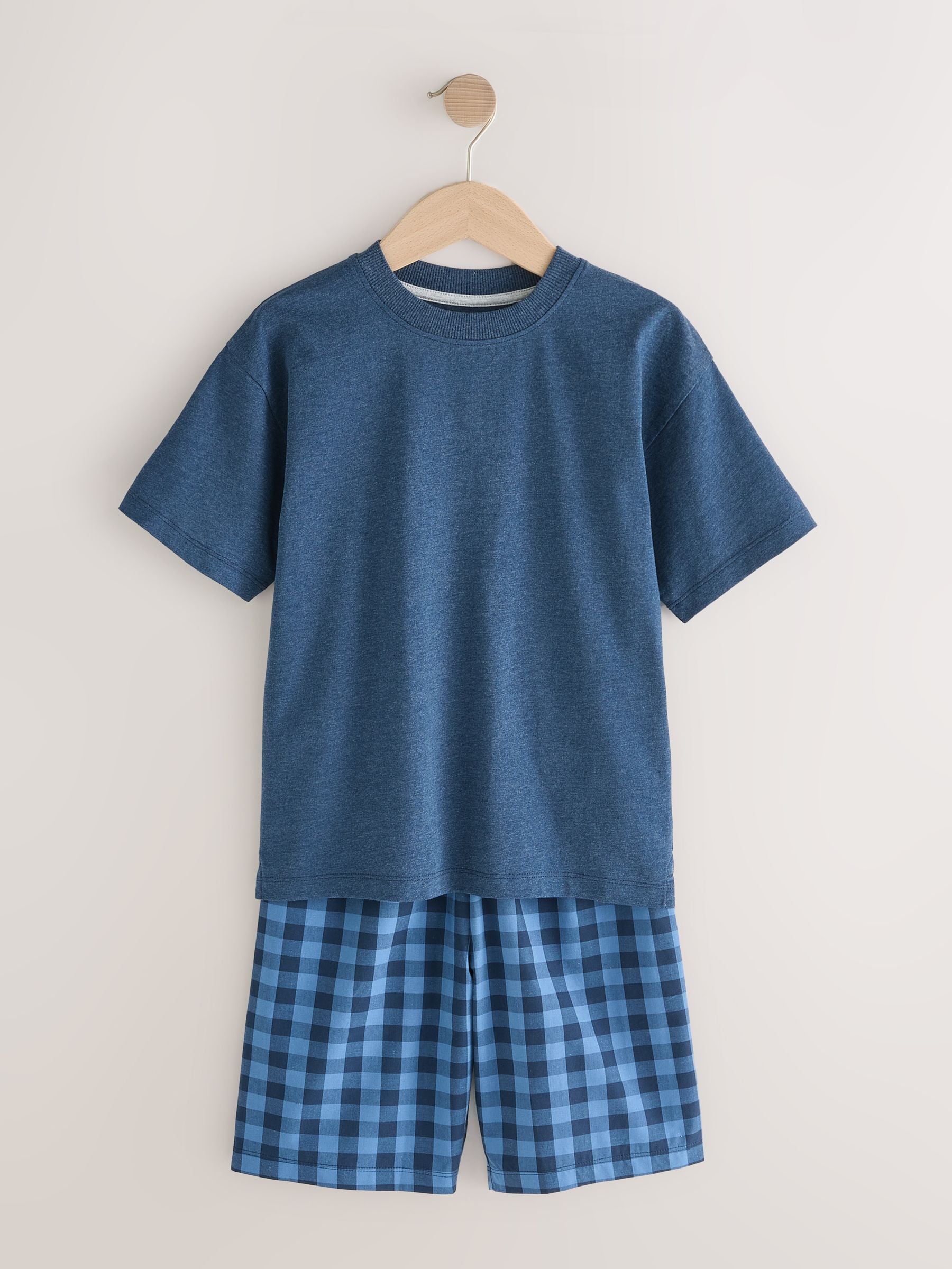 Navy Blue/ Grey 2 Pack Woven Check Oversized Pyjamas (3-16yrs) image 9