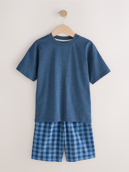 Navy Blue/ Grey 2 Pack Woven Check Oversized Pyjamas (3-16yrs) image 9