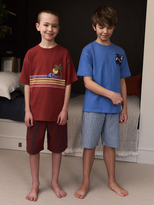 Red/Blue Check Woven Short Pyjamas 2 Pack (4-16yrs) image 1