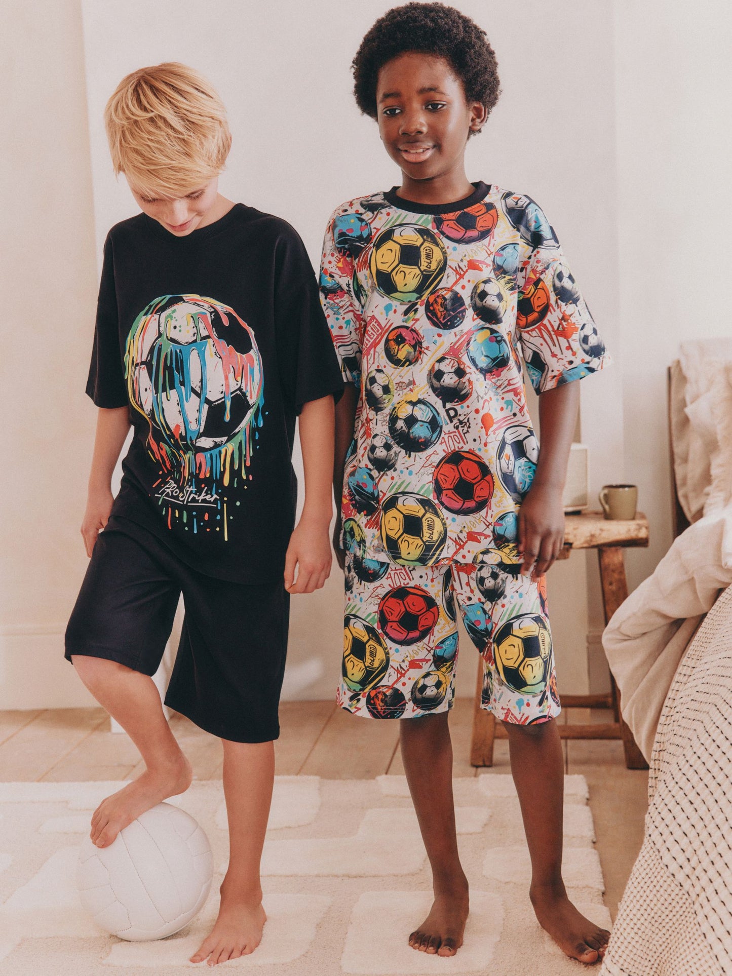 Black/ Multi Bright Football Short Pyjamas 2 Pack (3-16yrs) image 1