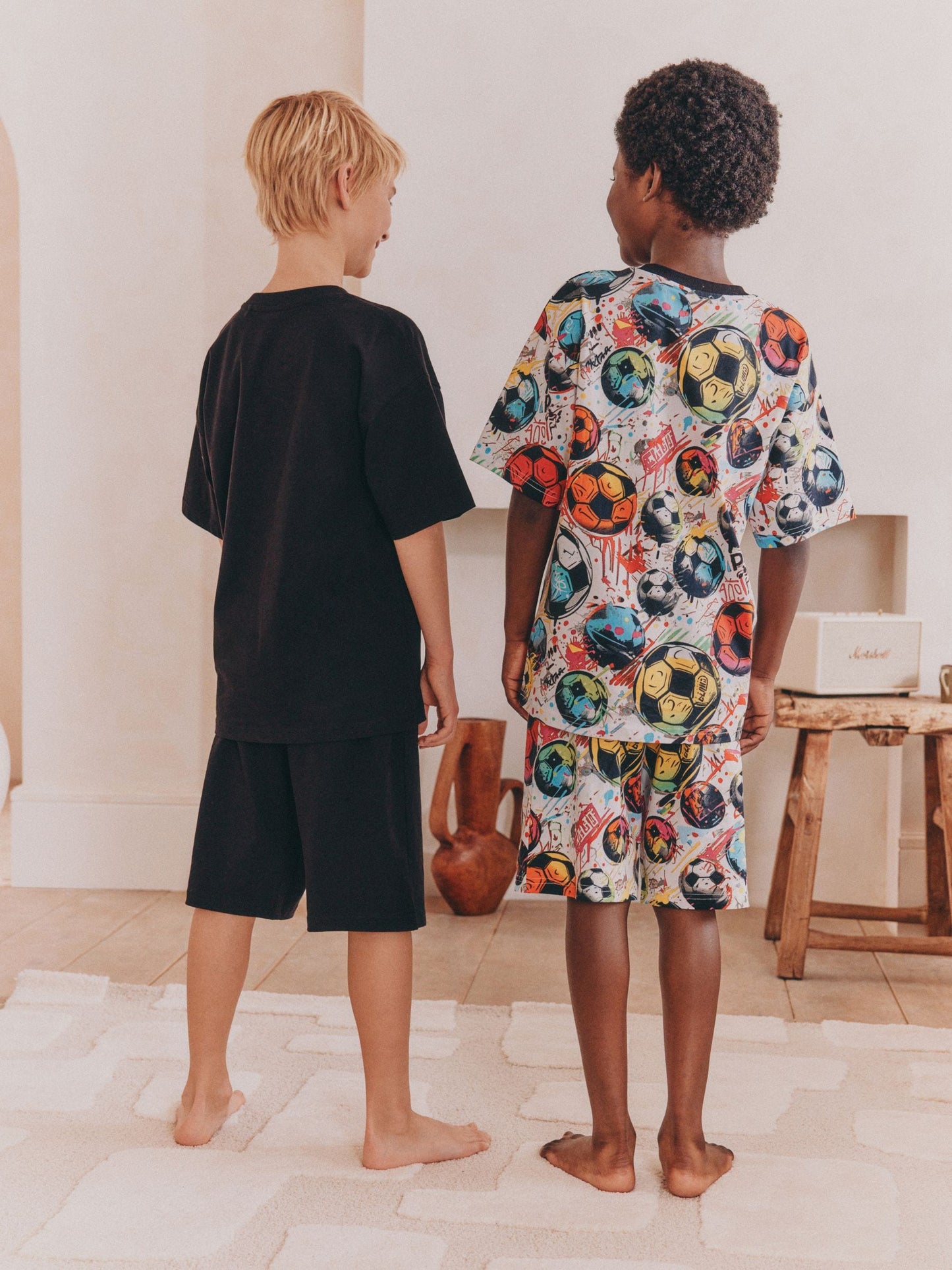 Black/ Multi Bright Football Short Pyjamas 2 Pack (3-16yrs) image 6