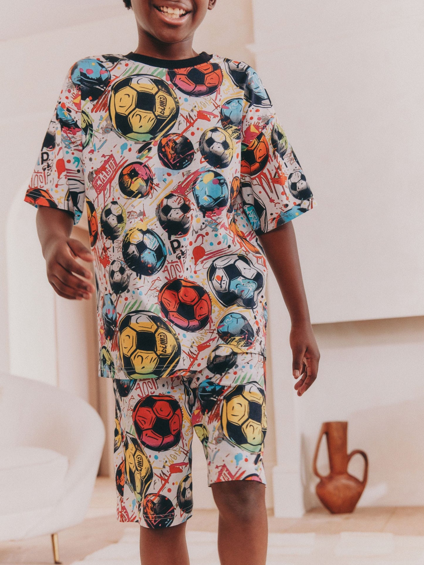 Black/ Multi Bright Football Short Pyjamas 2 Pack (3-16yrs) image 7