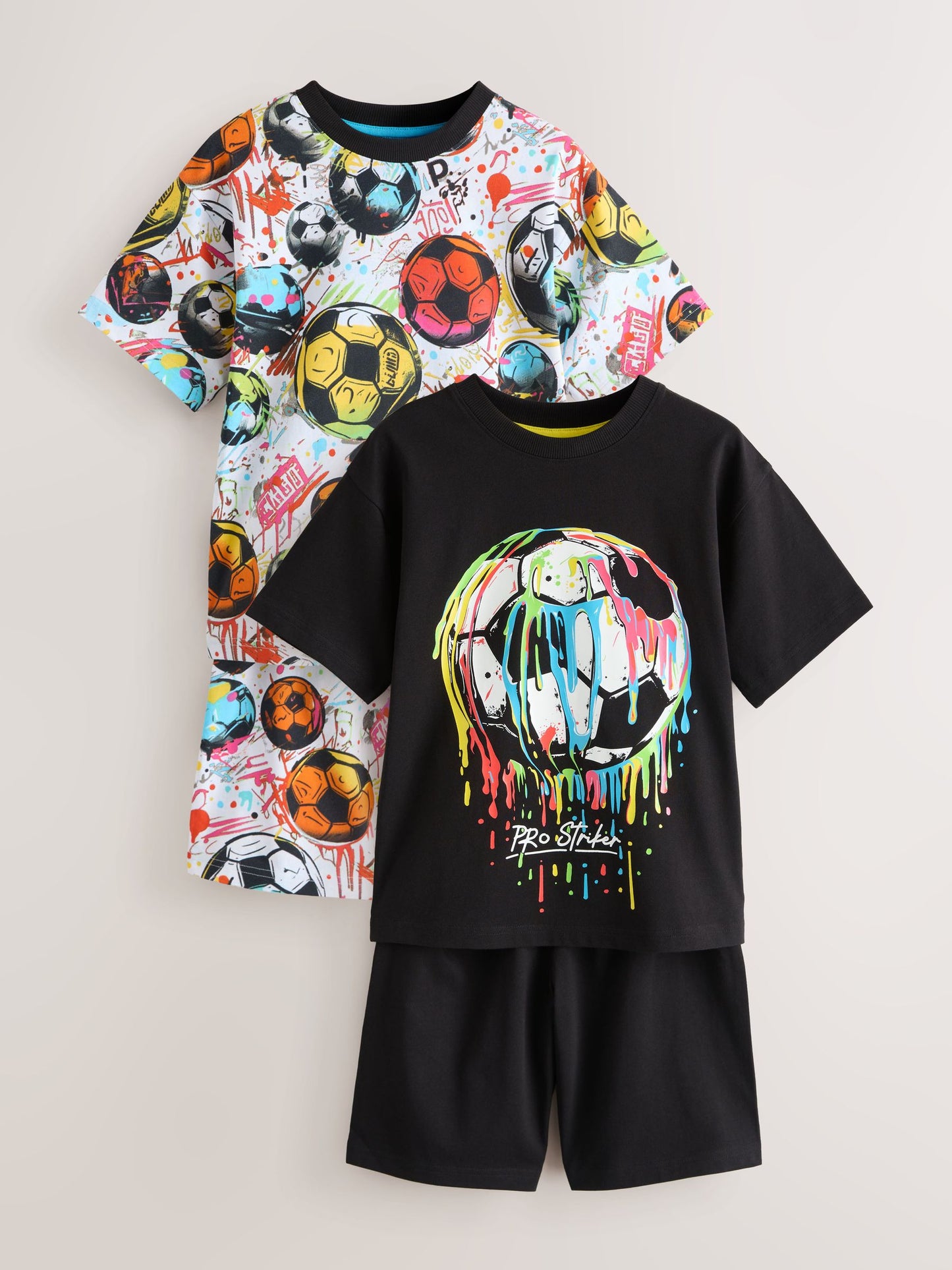 Black/ Multi Bright Football Short Pyjamas 2 Pack (3-16yrs) image 9