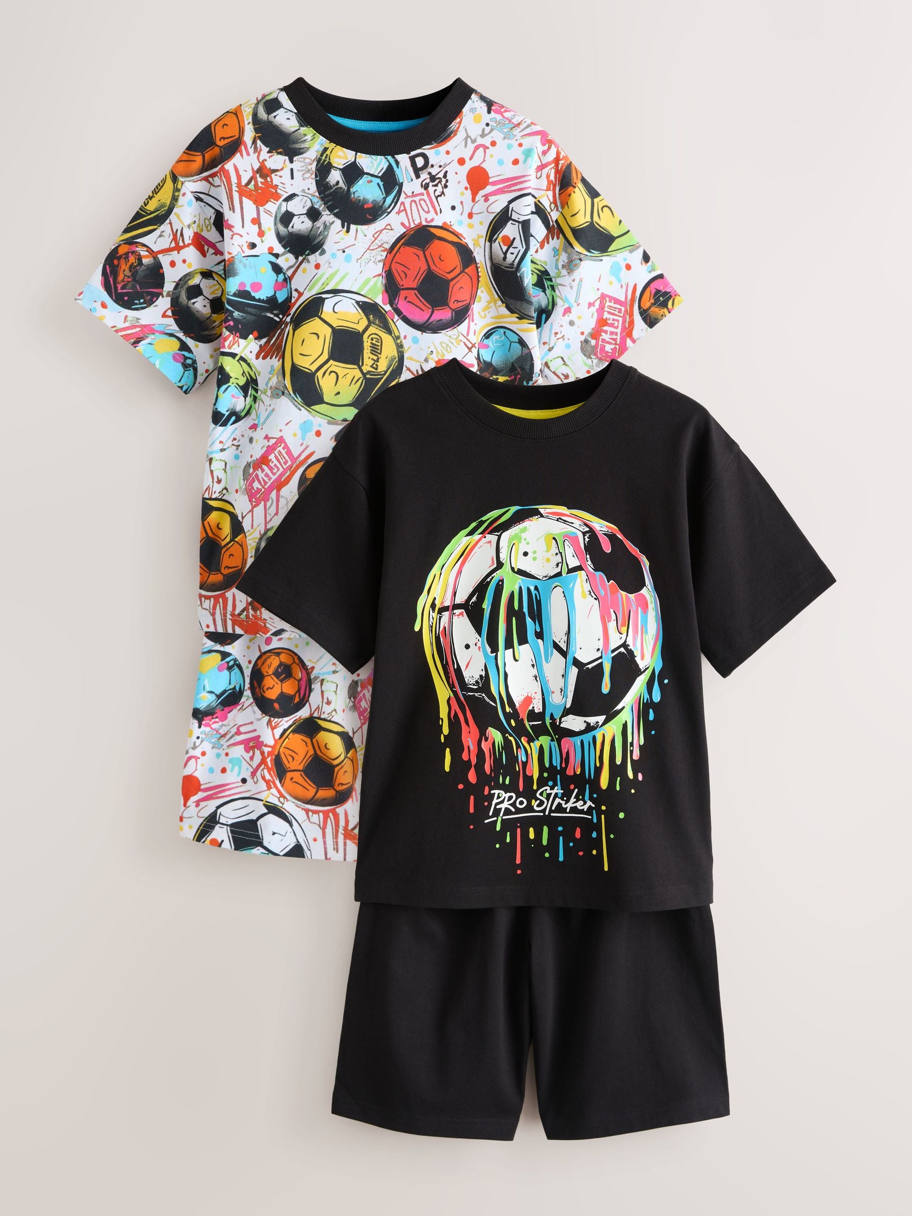 Black/ Multi Bright Football Short Pyjamas 2 Pack (3-16yrs) image 9