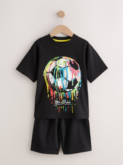 Black/ Multi Bright Football Short Pyjamas 2 Pack (3-16yrs) image 10
