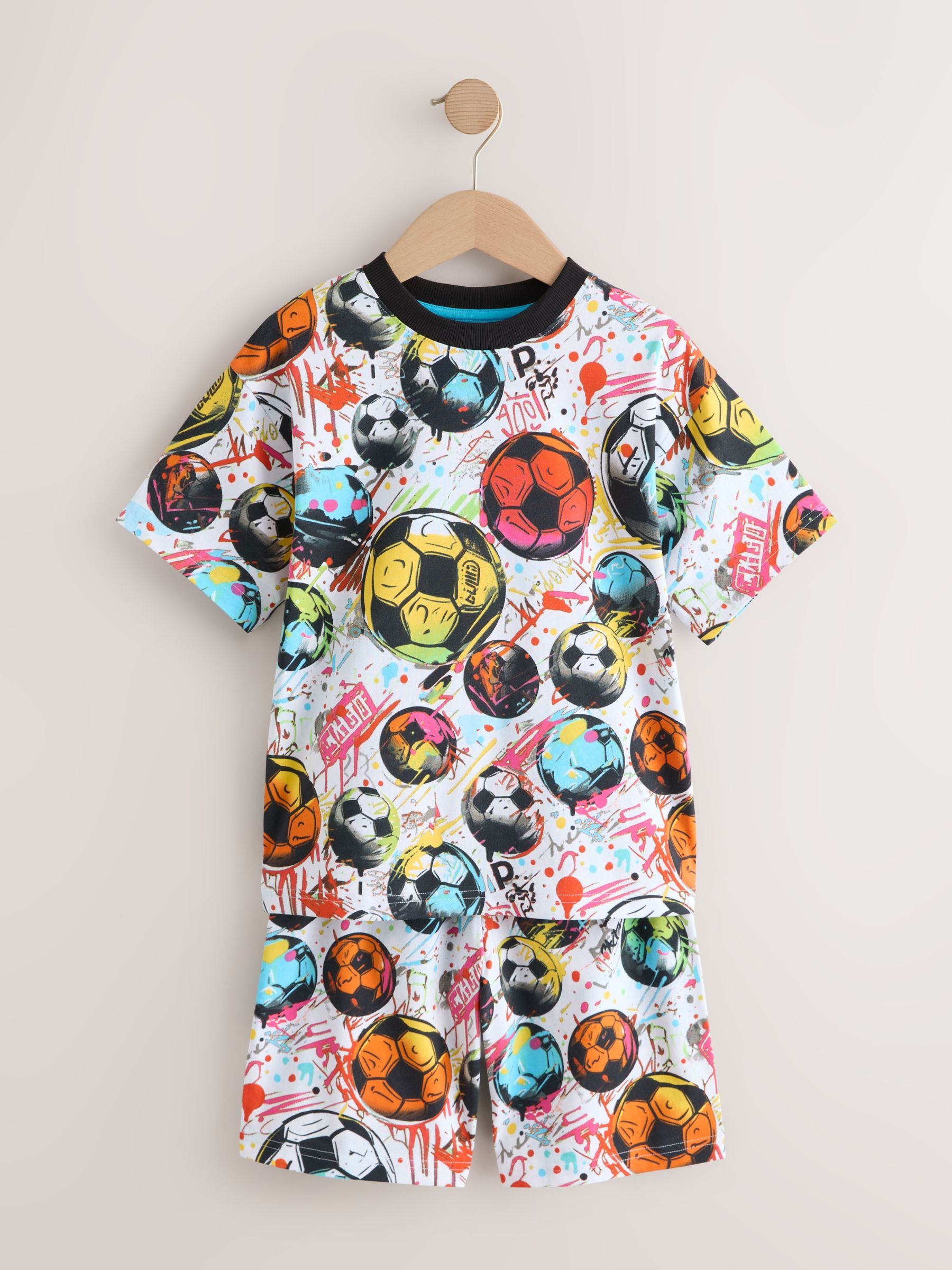 Black/ Multi Bright Football Short Pyjamas 2 Pack (3-16yrs) image 12