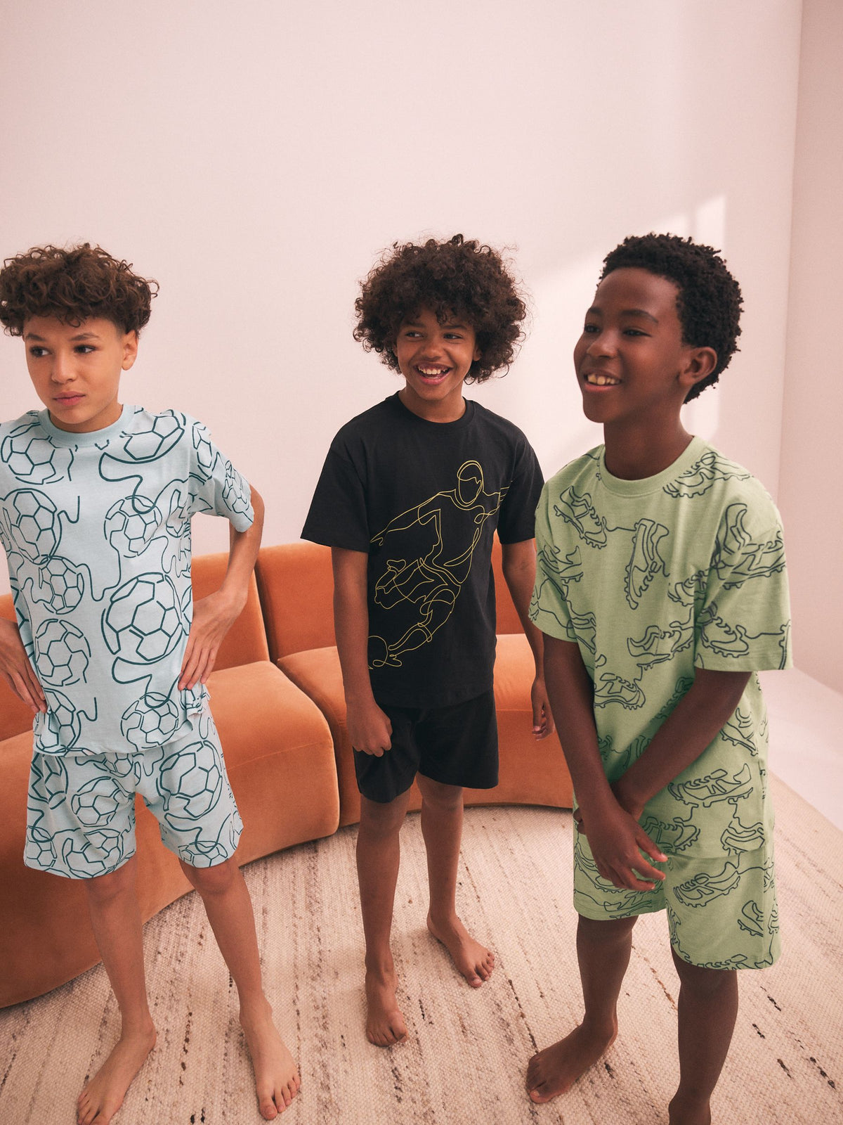 Blue/ Black/ Green Football Short Pyjamas 3 Pack (3-16yrs) - image 1