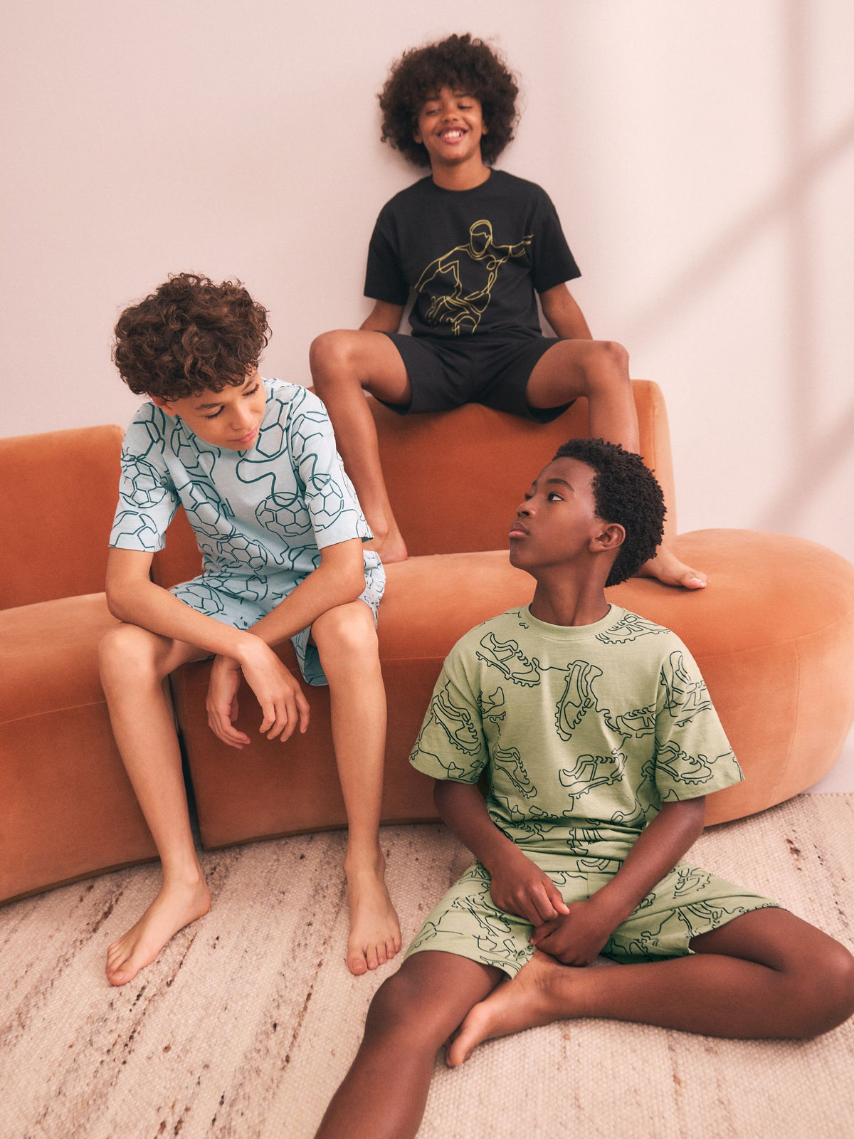 Blue/ Black/ Green Football Short Pyjamas 3 Pack (3-16yrs) - image 2