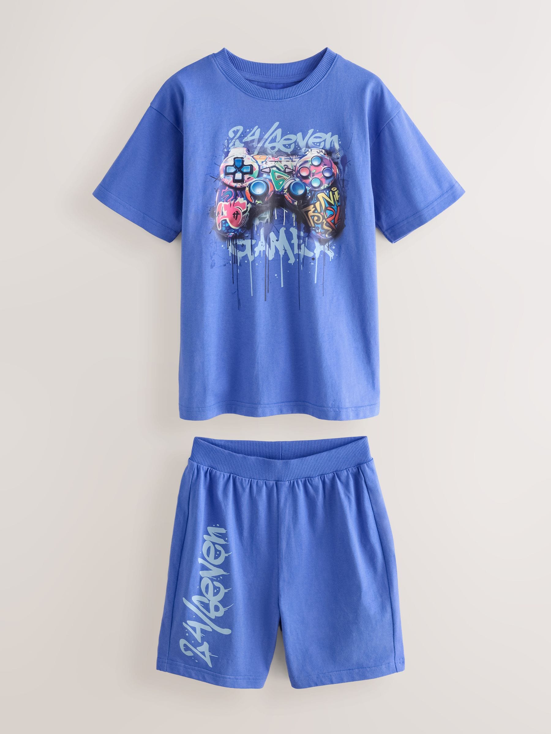 Multi Bright Graffiti Gamer Short Pyjamas 2 Pack (3-16yrs) image 3