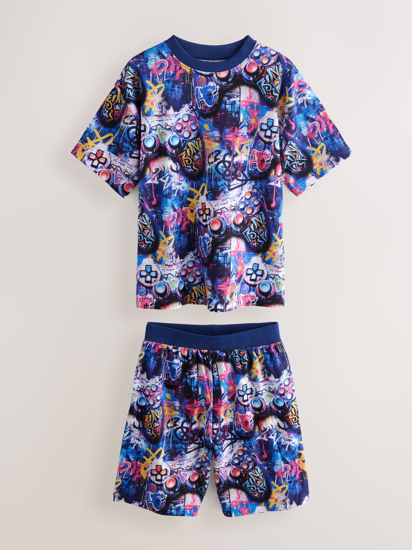 Multi Bright Graffiti Gamer Short Pyjamas 2 Pack (3-16yrs) image 5