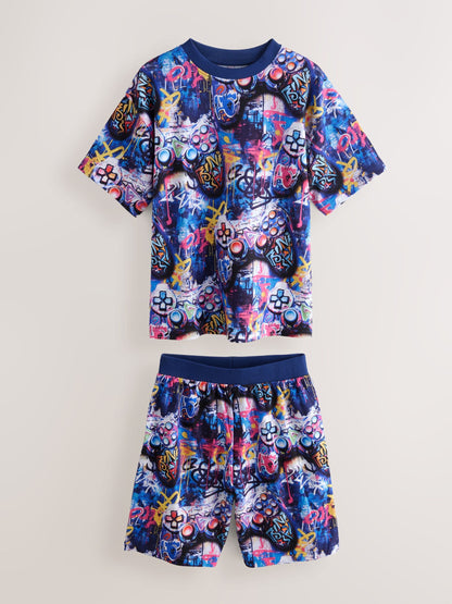 Multi Bright Graffiti Gamer Short Pyjamas 2 Pack (3-16yrs) image 5