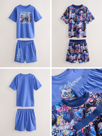 Multi Bright Graffiti Gamer Short Pyjamas 2 Pack (3-16yrs) image 7
