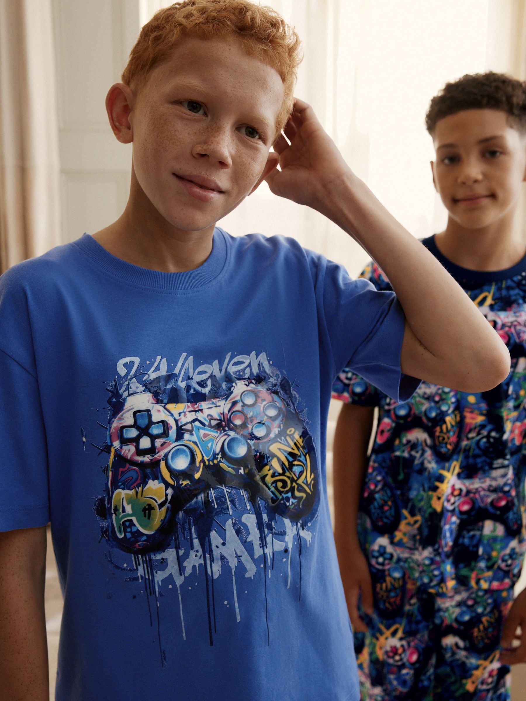 Multi Bright Graffiti Gamer Short Pyjamas 2 Pack (3-16yrs) image 10